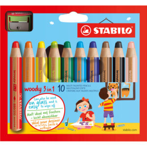 PASTELLI COLORATI WOODY 3IN1 - MINA 10MM - CON TEMPERINO - STABILO - ASTUCCIO 10 PASTELLI 70042