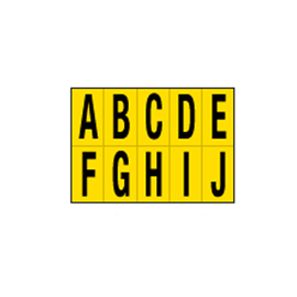 LETTERE ADESIVE DA A A J - IN PVC - 56 X 99 MM - 10 ET/FG - 1 FOGLIO - NERO/GIALLO 101823