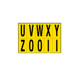 LETTERE ADESIVE DA U A Z - IN PVC - 56 X 99 MM - 10 ET/FG - 1 FOGLIO - NERO/GIALLO 101825