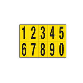 NUMERI ADESIVI DA 0 A 9 - IN PVC - 70 X 124 MM - 10 ET/FG - 1 FOGLIO - NERO/GIALLO 101813