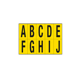 LETTERE ADESIVE DA A A J - IN PVC - 70 X 124 MM - 10 ET/FG - 1 FOGLIO - NERO/GIALLO 101832