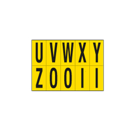 LETTERE ADESIVE DA U A Z - IN PVC - 70 X 124 MM - 10 ET/FG - 1 FOGLIO - NERO/GIALLO 101834