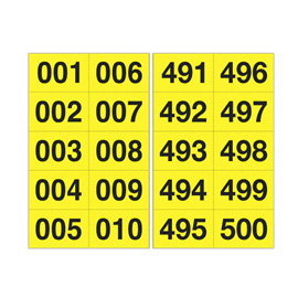 NUMERO ADESIVO DA 001 A 500 - 45 X 24 MM - 10 ET/FG - 50 FOGLI - NERO/GIALLO 101842