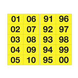 NUMERO ADESIVO DA 01 A 99 - 44 X 34 MM - 10 ET/FG - 10 FOGLI - NERO/GIALLO 101841