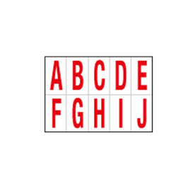 LETTERE ADESIVE DA A A J - IN PVC - 56 X 99 MM - 10 ET/FG - 1 FOGLIO - ROSSO/BIANCO 101826