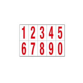 NUMERI ADESIVI DA 0 A 9 - IN PVC - 70 X 124 MM - 10 ET/FG - 1 FOGLIO - ROSSO/BIANCO 101814
