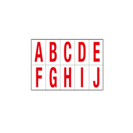 LETTERE ADESIVE DA A A J - IN PVC - 70 X 124 MM - 10 ET/FG - 1 FOGLIO - ROSSO/BIANCO 101835
