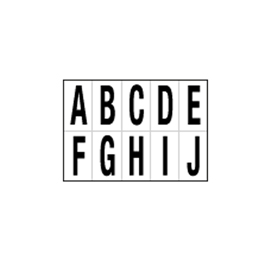LETTERE ADESIVE DA A A J - IN PVC - 56 X 99 MM - 10 ET/FG - 1 FOGLIO - NERO/BIANCO 101829