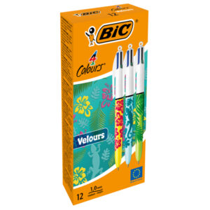 SCATOLA PENNA SFERA SCATTO MULTIFUNZIONE 4 COLOURS VELOURS - PUNTA 1,0MM -  4 COLORI - BIC  - CONF. 12 PEZZI 89197