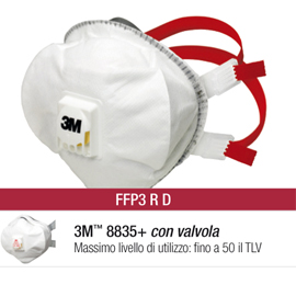 MASCHERINA 8835+ PREMIUM FFP3 - CON VALVOLA - MONOUSO - 3M - SCATOLA DA 5 PEZZI 79853