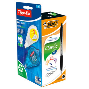 PENNE BIC ATLANTIS CLASSIC - PUNTA 1,0MM - PENNE COLOR NERO - 1 CORRETTORE TIPPEX - BIC - CONF. 12 PENNE + 1 CORRETTORE 89195