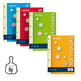 RICAMBI FORATI SOFT COLORS - A4 - QUADRETTO 4MM - 100 FOGLI - 80GR - 5 COLORI ASSORTITI - FAVINI 56699