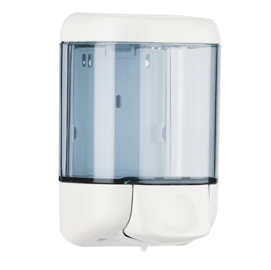 DISPENSER DA MURO PER SAPONE LIQUIDO - 12,8X11,2X20,5 CM - CAPACITA' 1 L -  BIANCO-AZZURRO TRASPARENTE - MAR PLAST 61083