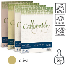 CARTA CALLIGRAPHY NATURE - A4 - 250 GR - VERDE OLIVA - FAVINI - CONF. 50 FOGLI 79780