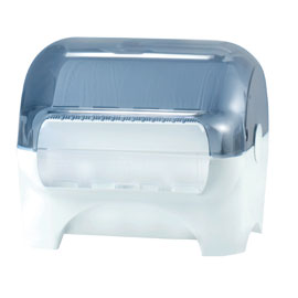 DISPENSER CARENATO DA BANCO WIPERBOX PER BOBINE ASCIUGATUTTO - 34X31,5X36 CM - BIANCO-AZZURRO TRASPARENTE - MAR PLAST 67485