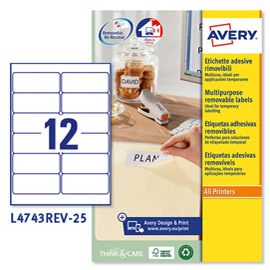 ETICHETTA A4 f.to 99.1x42.3 mm RIMOVIBILE CF. 25 FF AVERY DENNISON 47160