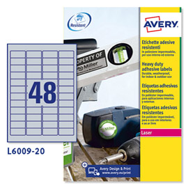 ETICHETTA POLIESTERE ARGENTO 20FG. 45,7X21,2 LASER AVERY 47698