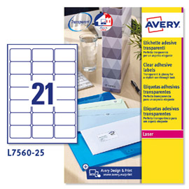 ETICHETTA  A4 25FG. 63,5X38,1 TRASP. AVERY DENNISON 45199