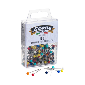SPILLO CON TESTA DI PLASTICA COLORATA - INOX - LEONE - CONF. 100 PEZZI 100658