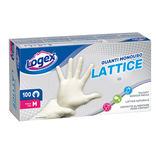 GUANTI MONOUSO IN LATTICE - TG. L - LOGEX PROFESSIONAL - SCATOLA 100 PEZZI 90836