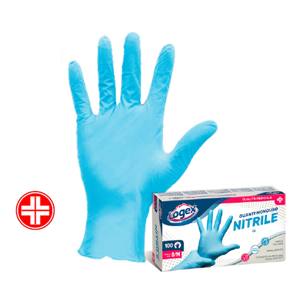 GUANTI IN NITRILE NON TALCATO PER USO MEDICALE - TAGLIA S-M - AZZURRO - LOGEX PROFESSIONAL - SCATOLA 100 PEZZI 91058