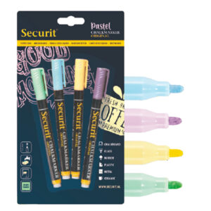 MARCATORE A GESSO LIQUIDO - PUNTA FINE DA 1,00 - 2,00 MM - COLORI ASSORTITI PASTELLO - SECURIT - BLISTER 4 PEZZI 90139