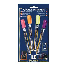 MARCATORE A GESSO LIQUIDO - PUNTA FINE DA 1,00-2,00MM - COLORE ASSORTITI TROPICAL  - SECURIT -  CONF. 4 PEZZI 71672
