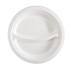 PIATTO A 2 SCOMPARTI MONOUSO - DIAMETRO 23 CM - CANNA DA ZUCCHERO - BIANCO - SIGNOR BIO - CONF. 50 PEZZI 100168