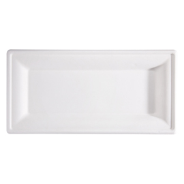 PIATTO RETTANGOLARE MONOUSO - 26 X 13 CM - CANNA DA ZUCCHERO - BIANCO - SIGNOR BIO - CONF. 50 PEZZI 100113