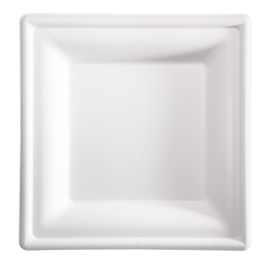 PIATTO QUADRATO MONOUSO - 20 X 20 CM - CANNA DA ZUCCHERO - BIANCO - SIGNOR BIO - CONF. 50 PEZZI 100111