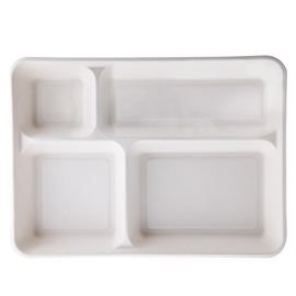 VASSOIO BIODEGRADABILE - 4 SCOMPARTI - 37 X 27 X 3,6 CM - CANNA DA ZUCCHERO - BIANCO - SIGNOR BIO - CONF. 40 PEZZI 99431