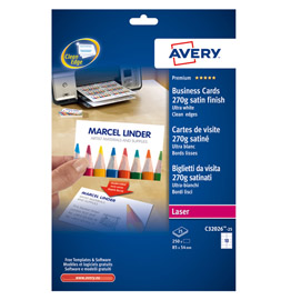 BIGLIETTI DA VISITA - 85 X 54 MM - 270 GR - EFFETTO SATINATA - BIANCO - AVERY - CONF. 25 FOGLI DA 10 BIGLIETTI 51033