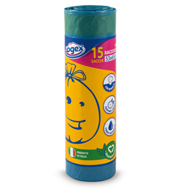 SACCHI PER IMMONDIZIA CON MANIGLIE - 53X65 CM - 43 L - 25 MICRON - BLU - LOGEX PROFESSIONAL - ROTOLO DA 15 SACCHETTI 45048