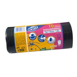 SACCHI PER IMMONDIZIA - 70X110 CM - 120 L - 43 MICRON - NERO - LOGEX PROFESSIONAL - ROTOLO DA 10 SACCHETTI 81515