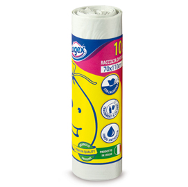 SACCHI PER IMMONDIZIA - 70X110 CM - 120 L - 16 MICRON - BIANCO - LOGEX PROFESSIONAL - ROTOLO DA 10 SACCHETTI 57545