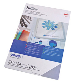COPERTINE HICLEAR PER RILEGATURA - A4 - 300 MICRON - TRASPARENTE - GBC - CONF. 100 PEZZI 69705
