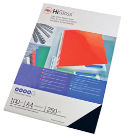COPERTINE HIGLOSS PER RILEGATURA - A4 - 250 GR - CARTONCINO LUCIDO - NERO - GBC - CONF. 100 PEZZI 70654