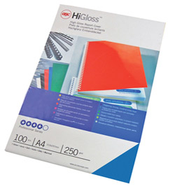 COPERTINE HIGLOSS PER RILEGATURA - A4 - CARTONCINO LUCIDO - BLU - 250 GR - GBC - CONF. 100 PEZZI 57772