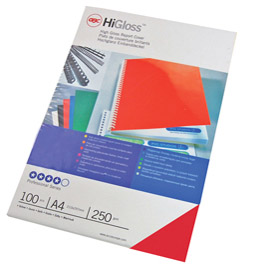 COPERTINE HIGLOSS PER RILEGATURA - A4 - 250 GR - CARTONCINO LUCIDO - ROSSO - GBC - CONF. 100 PEZZI 70150