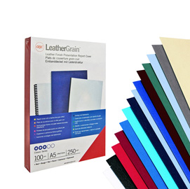 COPERTINE LEATHERGRAIN PER RILEGATURA - A4 - GOFFRATE - BLU - 250 GR - GBC - CONF. 100 PEZZI 69088