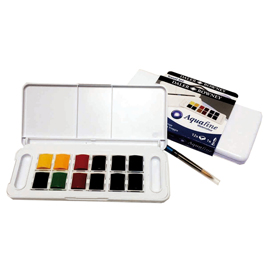 ACQUERELLI ACQUAFINE GODET - COLORI ASSORTITI - DALER ROWNEY - SCATOLA IN PLASTICA 12 ACQUERELLI + 1 PENNELLO 85384