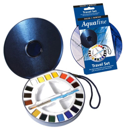 ACQUERELLI AQUAFINE GODET - COLORI ASSORTITI - DALER ROWNEY - SCATOLA IN METALLO 18 ACQUERELLI + PENNELLO + 2 TAVOLOZZE 85385