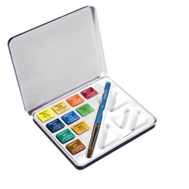 ACQUERELLI AQUAFINE - COLORI ASSORTITI - DALER ROWNEY - SCATOLA METALLO 10 ACQUERELLI + PENNELLO + TAVOLOZZA 85386