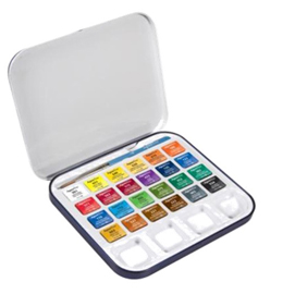 ACQUERELLI AQUAFINE - COLORI ASSORTITI - DALER ROWNEY -  SCATOLA METALLO 24 ACQUERELLI + PENNELLO + TAVOLOZZA 85387