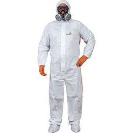 TUTA DI PROTEZIONE DA RISCHIO CHIMICO DT125 - MONOUSO - TAGLIA L - BIANCO/ARANCIO - DELTAPLUS 79635