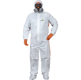 TUTA DI PROTEZIONE DA RISCHIO CHIMICO DT125 - MONOUSO - TAGLIA XL - BIANCO/ARANCIO - DELTAPLUS 79636