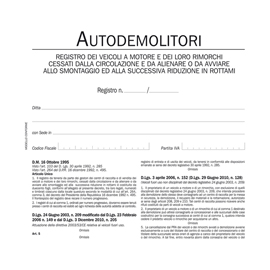 REGISTRO AUTODEMOLITORI - 200 PAGINE NUMERATE - DU134020000 - DATA UFFICIO 93659