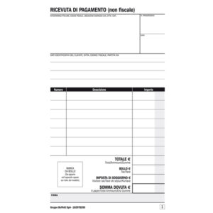 BLOCCO RICEVUTE BB-AFFITTACAMERE - 25-25 - COPIE AUTORICALCANTI - 16,8X10CM - DU16257B250 - DATA UFFICIO 88619