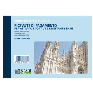 BLOCCO RICEVUTE DI PAGAMENTO PER ATTIVITA' SPORTIVE DILETTANTISTICHE - 50-50 COPIE AUTORICALCANTI - 11,5X16,5 CM - DU1625800 - DATA UFFICIO 90889