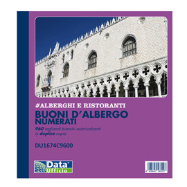 BLOCCO BUONI D'ALBERGO 960 TAGLIANDI NUMERATI - AUTORIC. - 10 TAGLIANDI/PAG. - 21 X 19,5 CM - DATA UFFICIO 102544